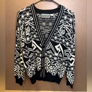 Vintage Ivy Club Black White Geometric Cardigan Sweater Made in Korea (M)
